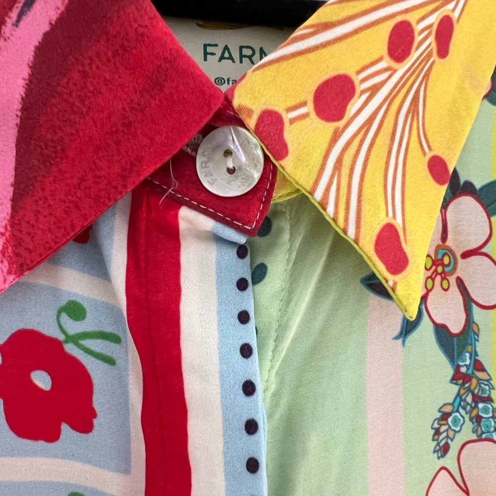 Farm Rio Shelby Floral Scarf Bohemian Patchwork Button Down Shirt - XSMALL - Picture 9 of 10